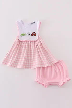 Pink Farm Embroidery Girl Bloomer Set