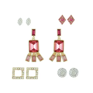 Pink Tassel Stone & Mixed Metal Earring Set