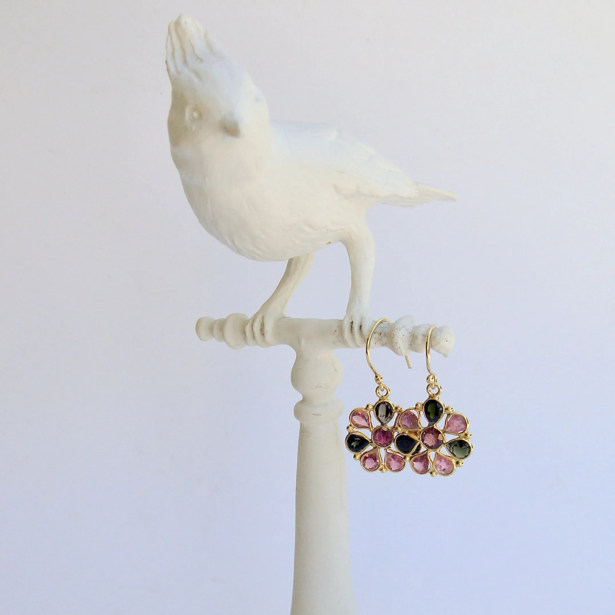 Pink/Green Tourmaline Flower Dangle Earrings - Pandora II Earrings