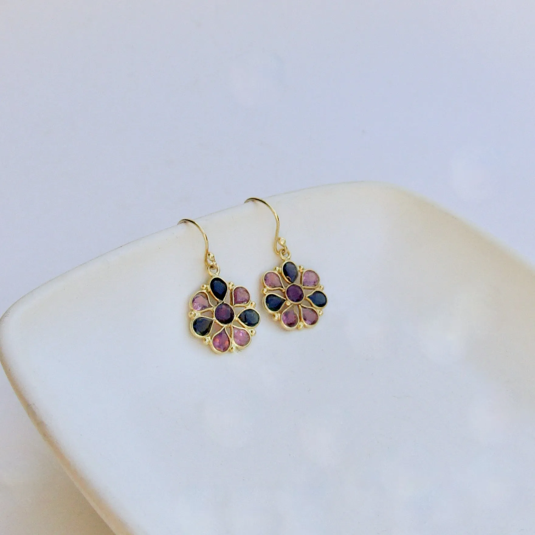 Pink/Green Tourmaline Flower Dangle Earrings - Pandora II Earrings