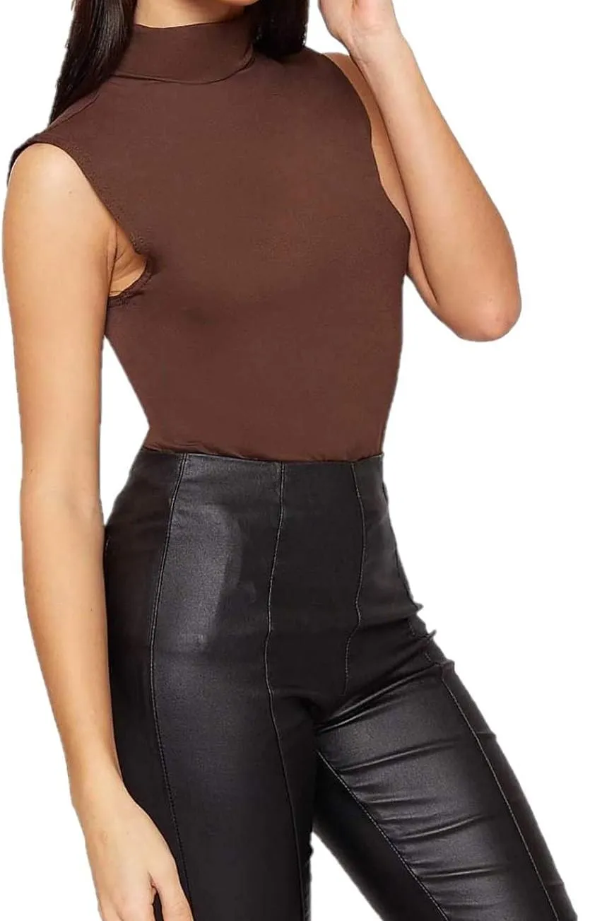 Plus Size Polo Neck Plain Vest Turtle Top