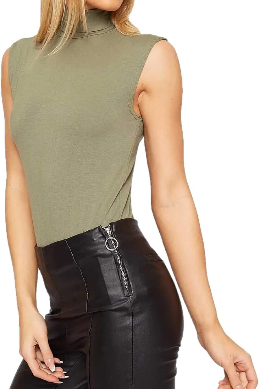Plus Size Polo Neck Plain Vest Turtle Top