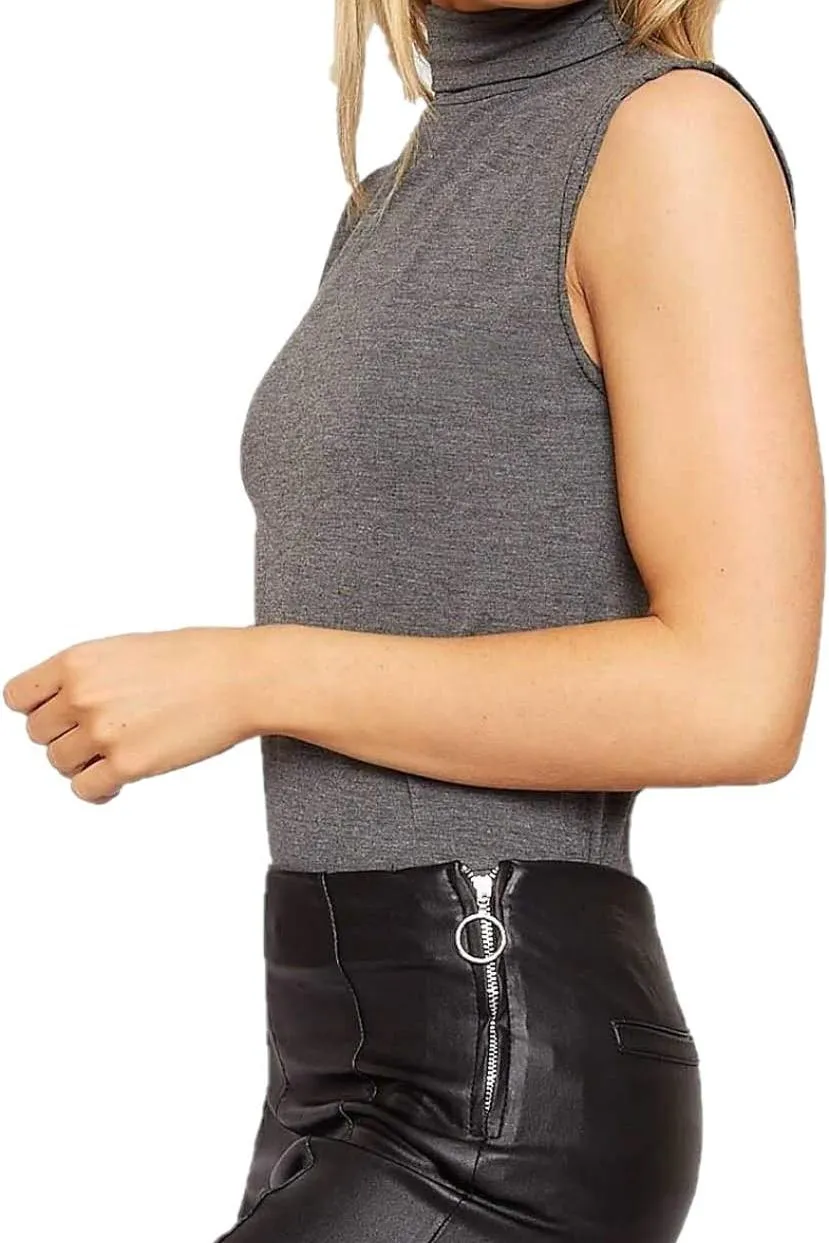Plus Size Polo Neck Plain Vest Turtle Top