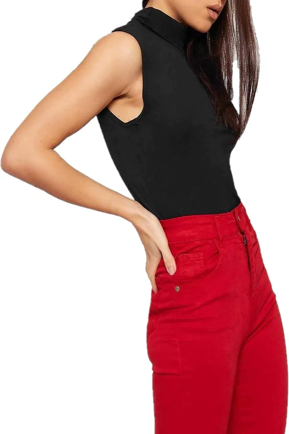Plus Size Polo Neck Plain Vest Turtle Top