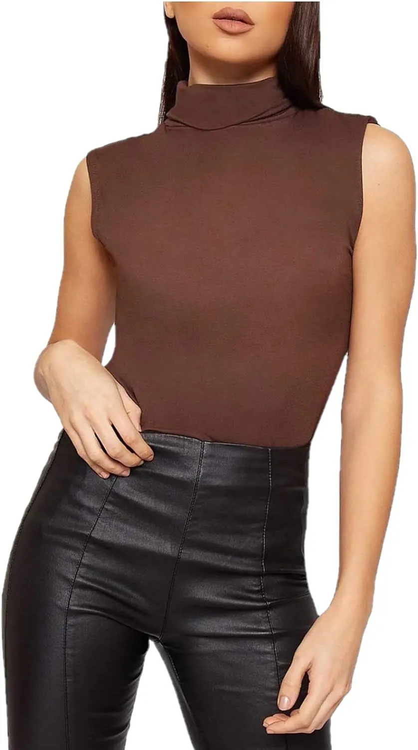Plus Size Polo Neck Plain Vest Turtle Top
