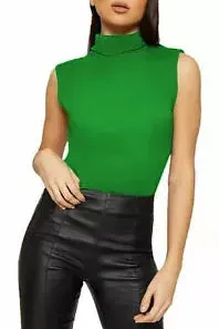 Plus Size Polo Neck Plain Vest Turtle Top