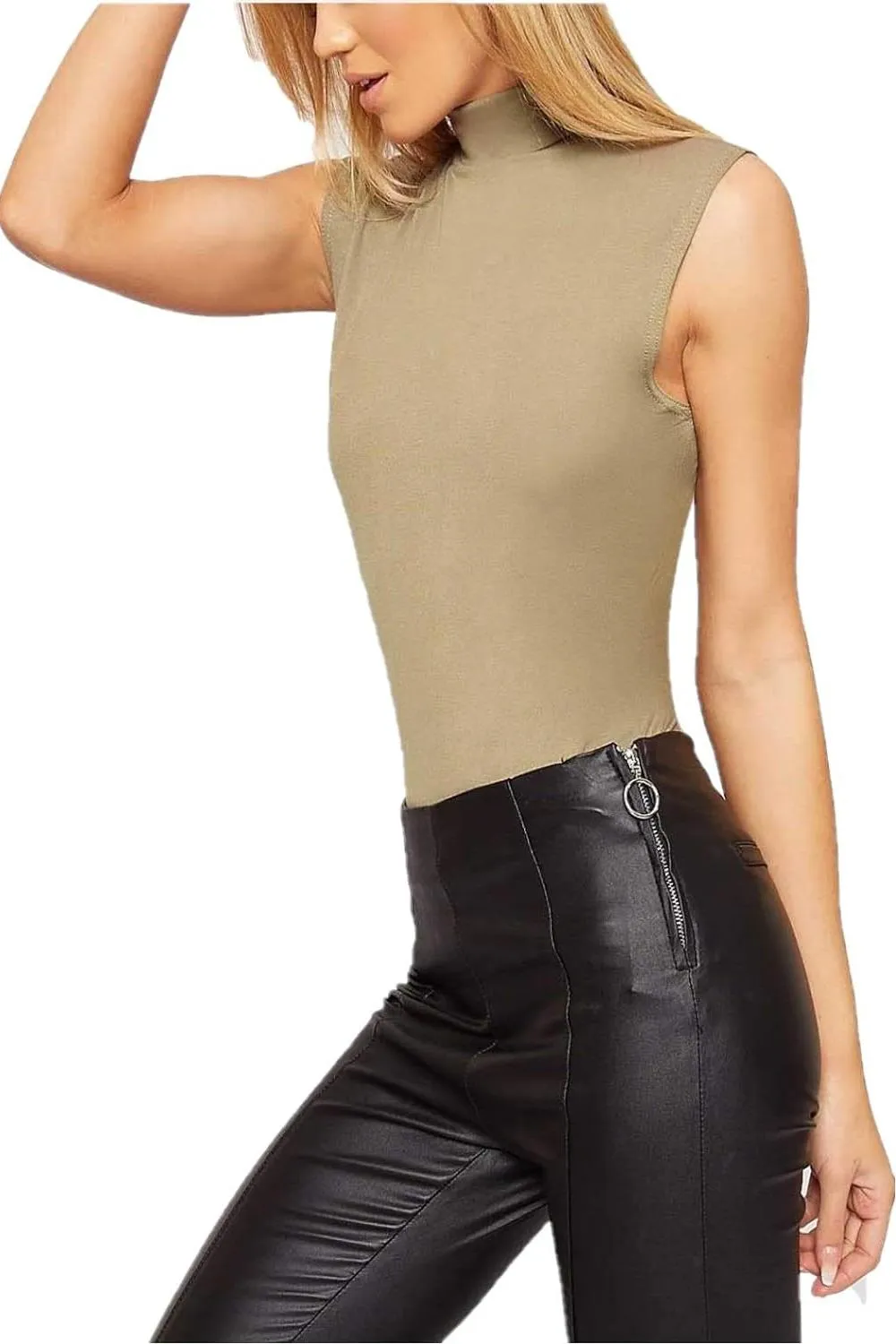 Plus Size Polo Neck Plain Vest Turtle Top