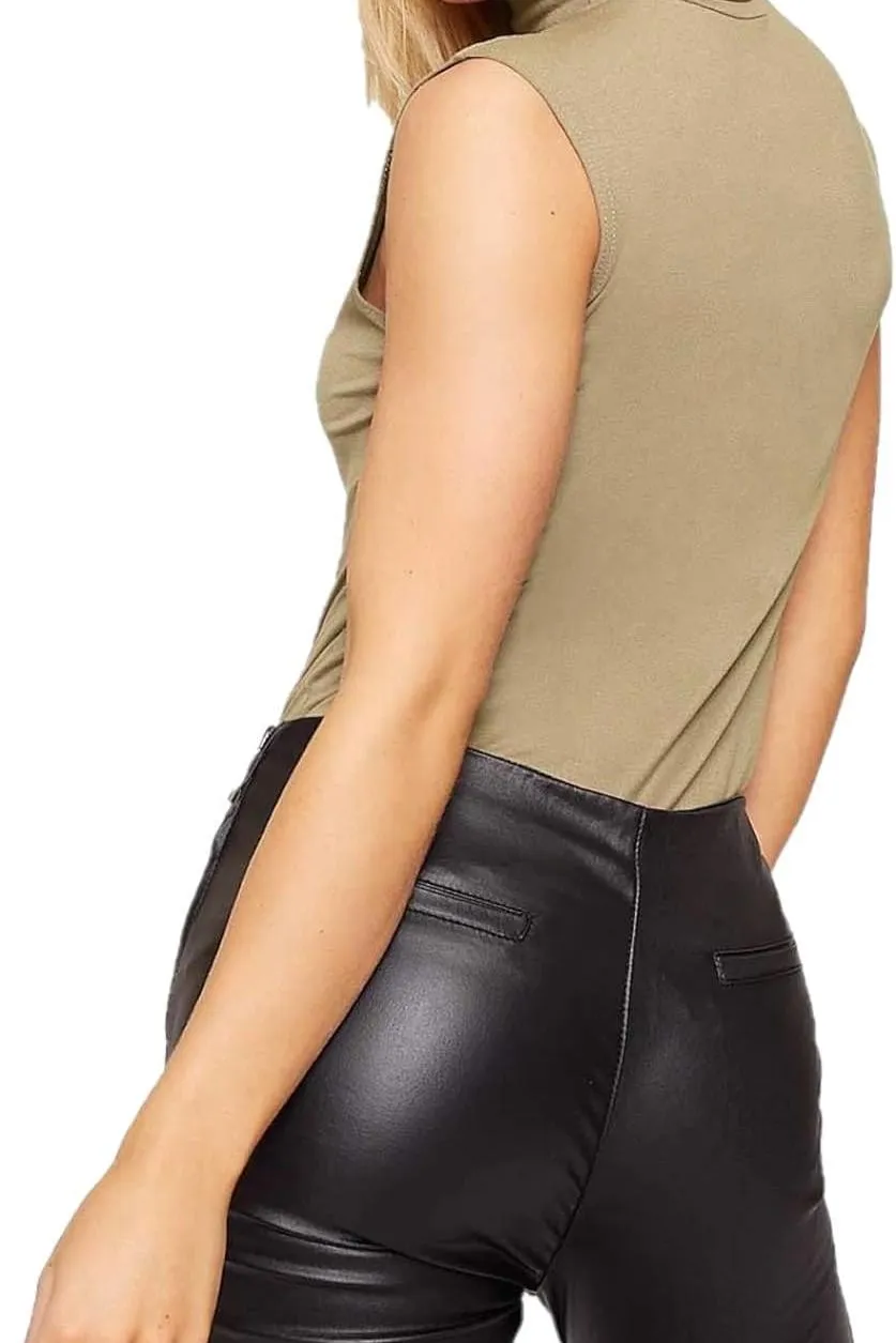 Plus Size Polo Neck Plain Vest Turtle Top