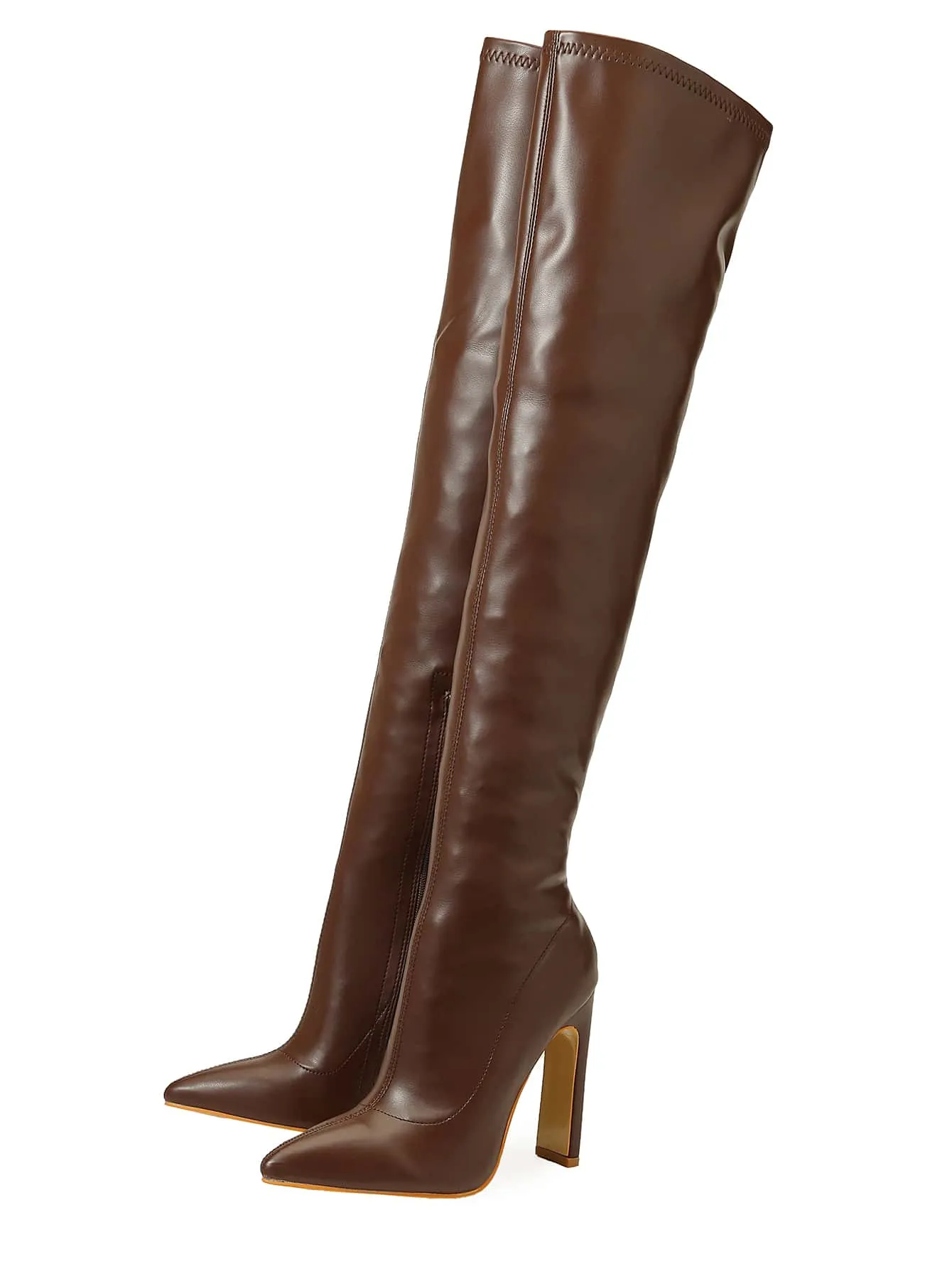 Point Toe Stiletto Heeled Slip-On Sock Boots - Brown- FD ⚡