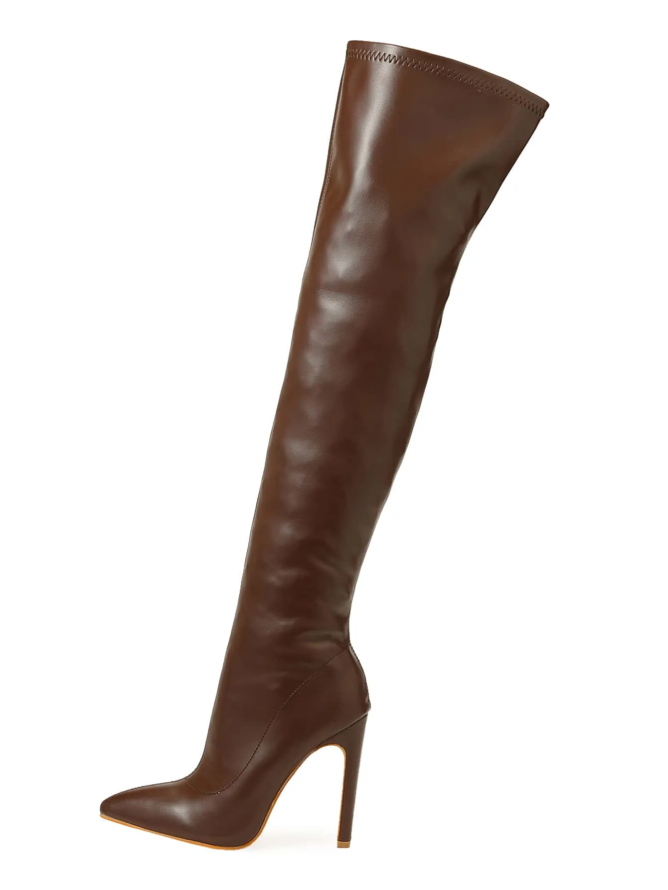 Point Toe Stiletto Heeled Slip-On Sock Boots - Brown- FD ⚡