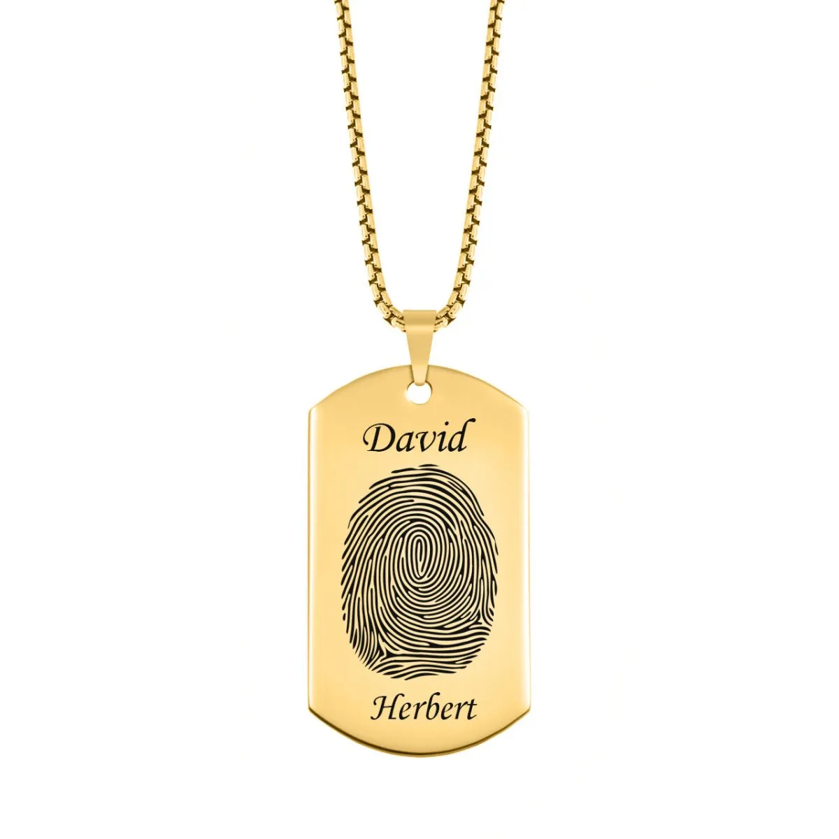Polished Stainless Steel Fingerprint Dog Tag w/ First and Last Name