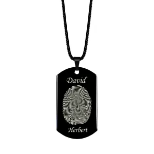 Polished Stainless Steel Fingerprint Dog Tag w/ First and Last Name