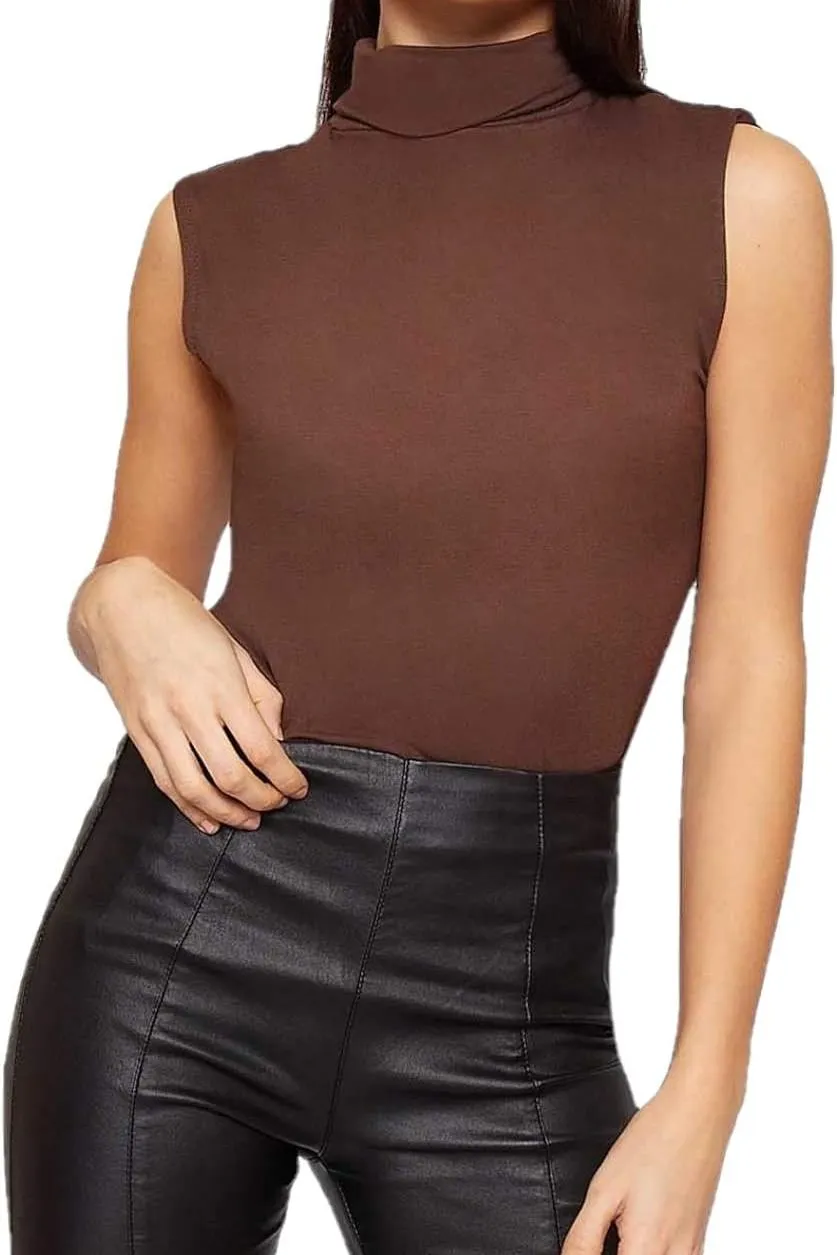 Polo Neck Plain Vest Turtle Top