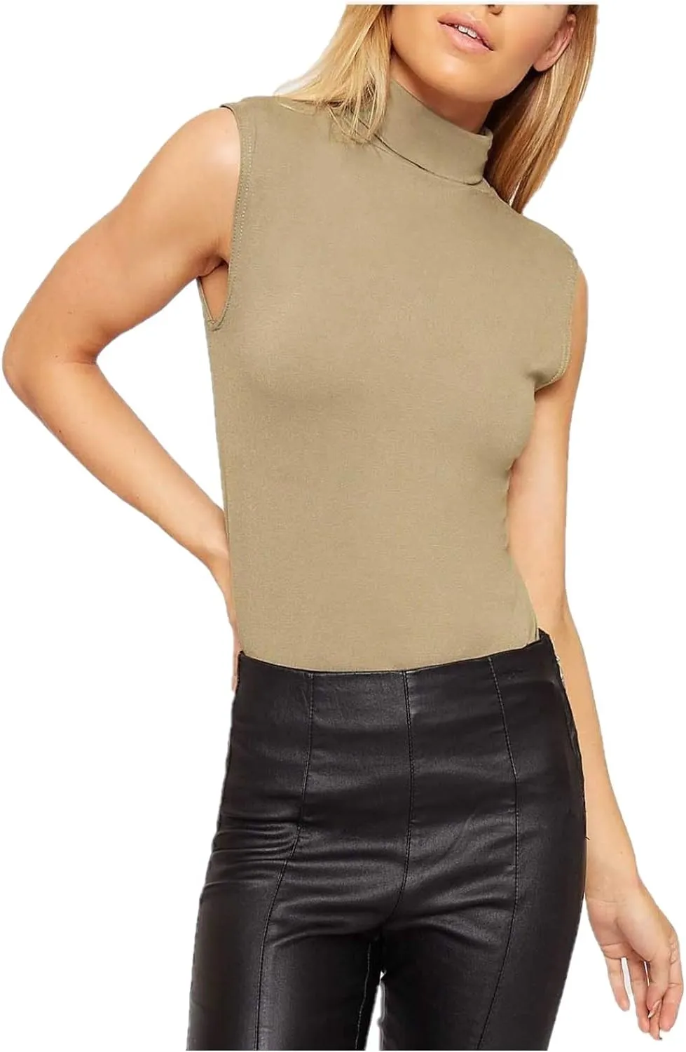 Polo Neck Plain Vest Turtle Top