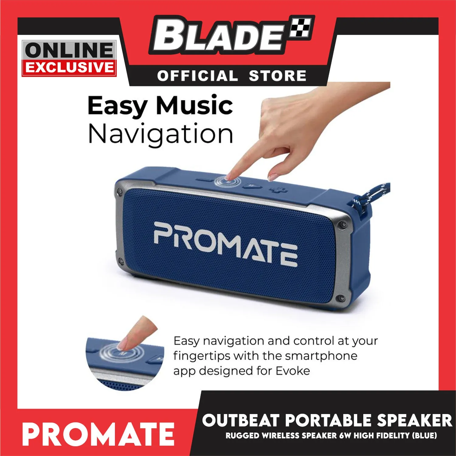 Promate Rugged Wireless Speaker 6W High Fidelity OutBeat (Blue) Portable Speaker