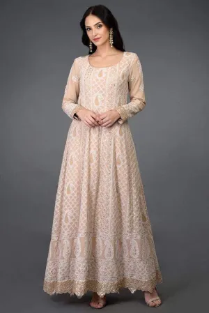 Pure Georgette Handwork Chikankari Antique White Anarkali Suit
