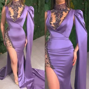purple beaded evening dresses long high neck dubai muslim luxury evening gown 2021 vestido de fiesta