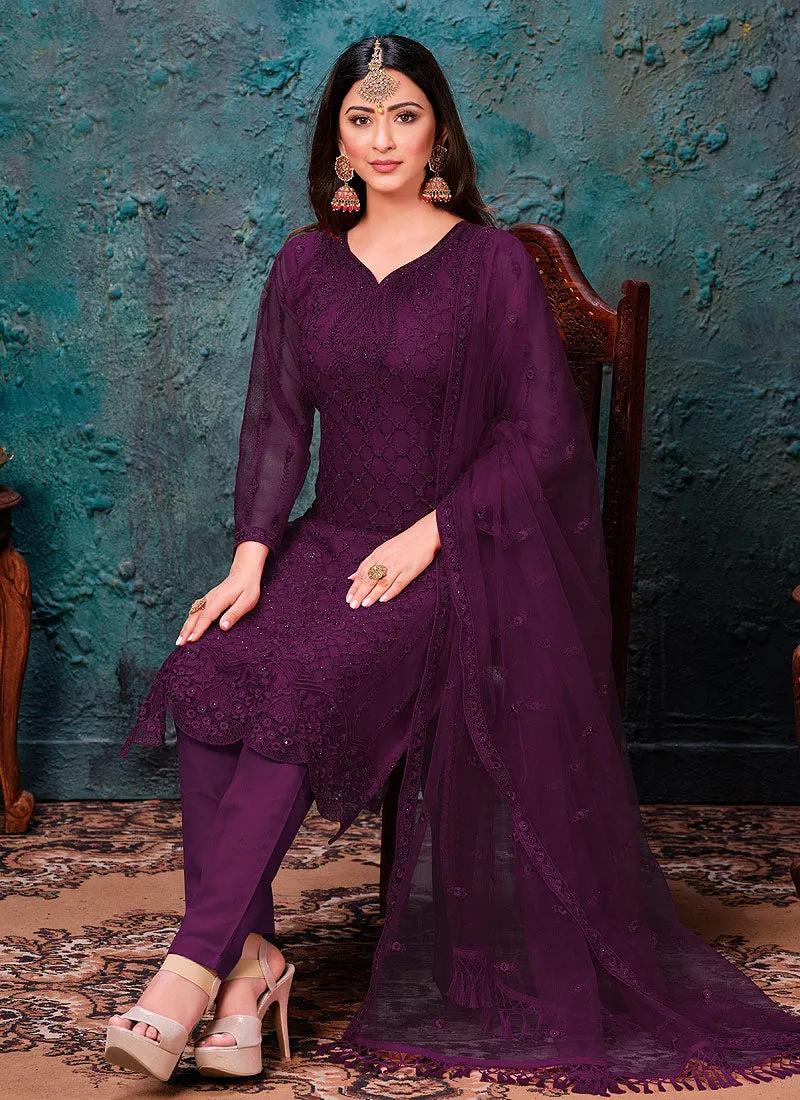 Purple Embroidery Designer Salwar Kameez