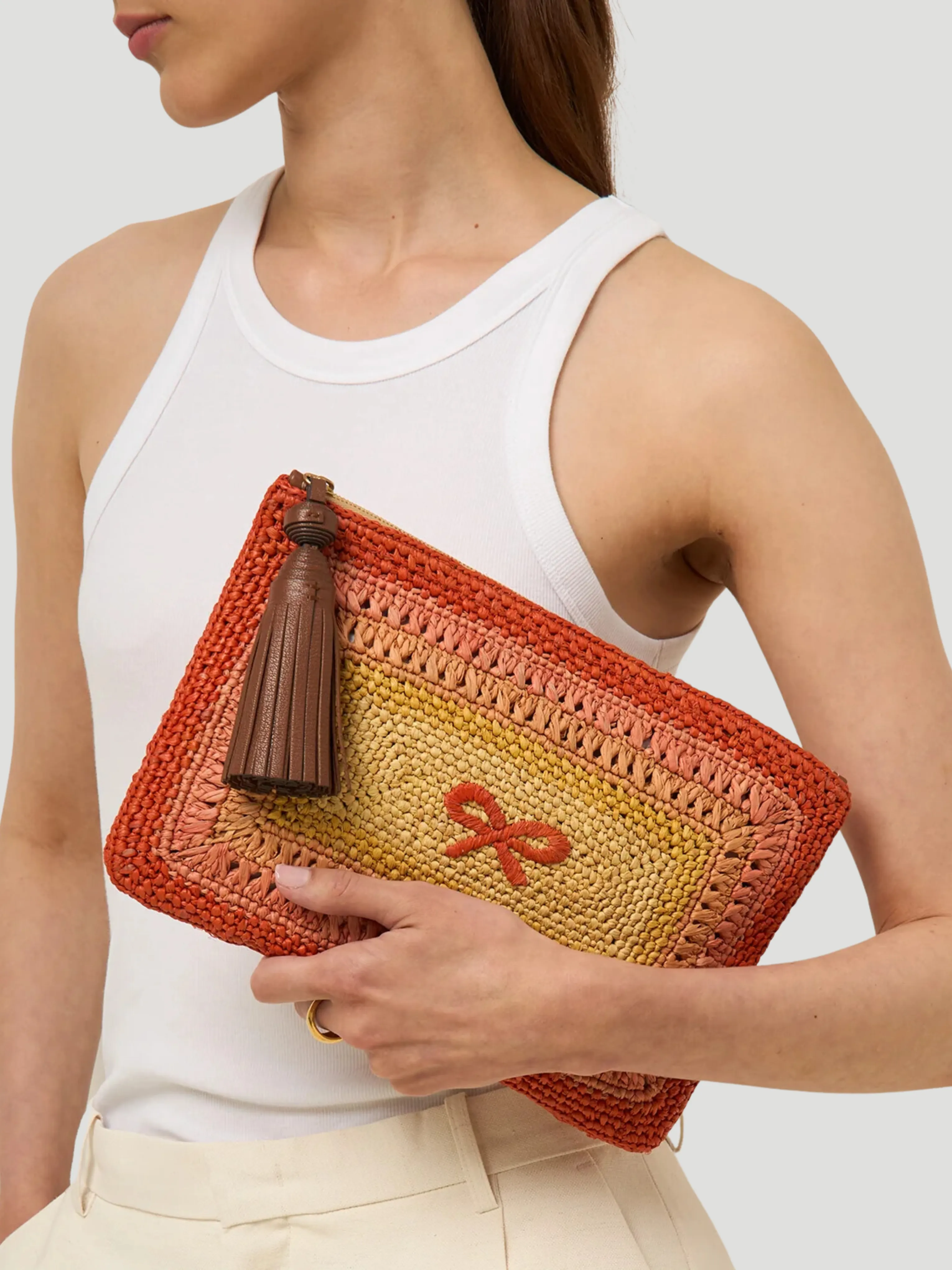 Raffia Tassel Bow Clutch