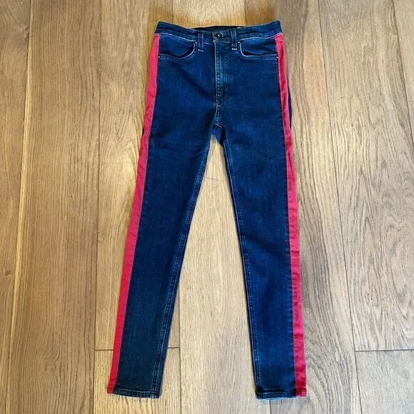 Rag &amp; Bone Igloo Red &amp; Indigo High Rise ‘Maize’ Classic Skinny Fit Jean.Size 28