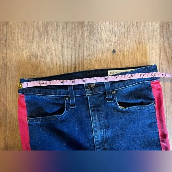 Rag &amp; Bone Igloo Red &amp; Indigo High Rise ‘Maize’ Classic Skinny Fit Jean.Size 28