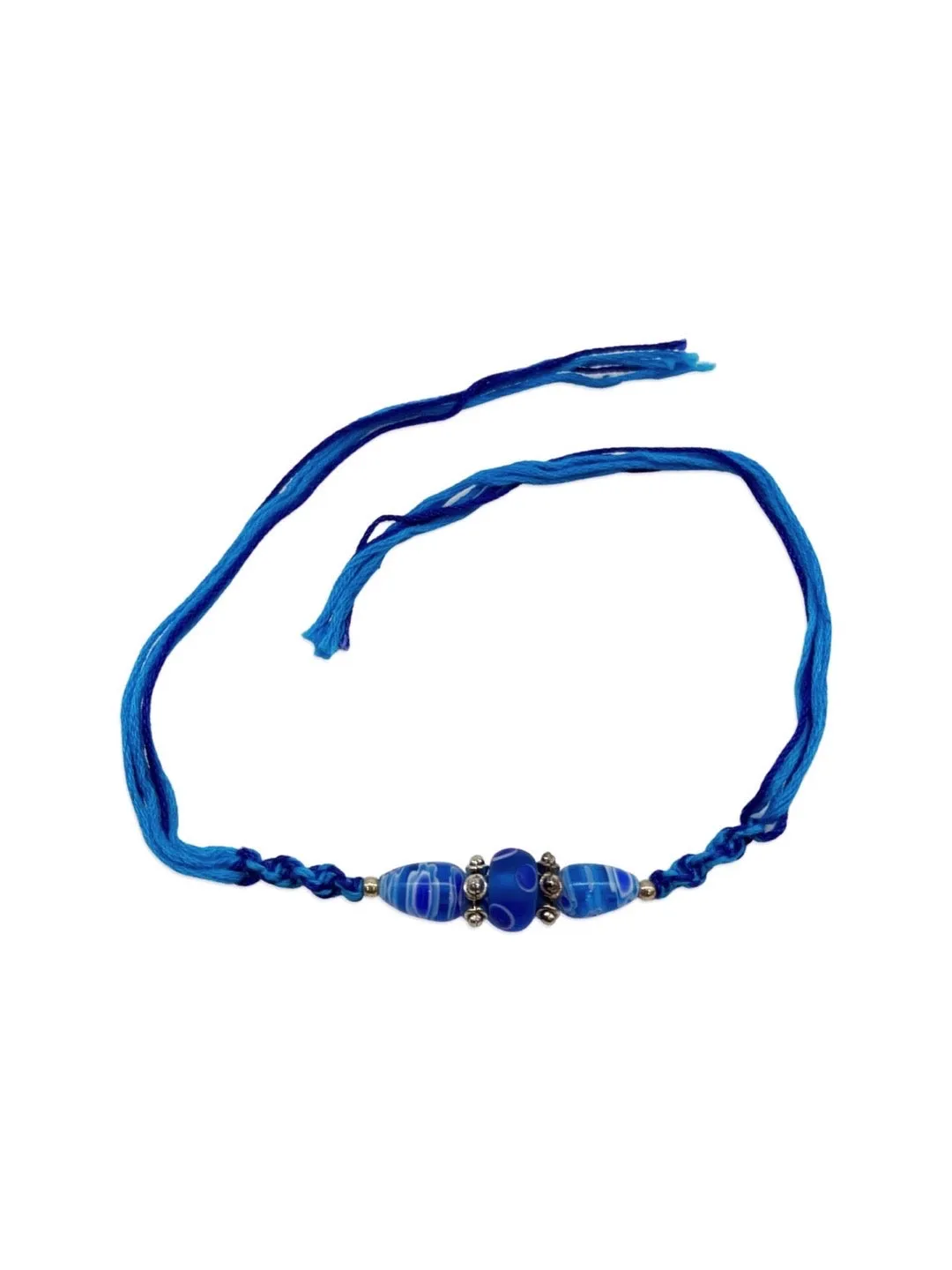 (Rakhi Set of 3) Designer Rakhi With White/Blue/Red Beads Multicolor Thread Rakhi For Rakshabandhan