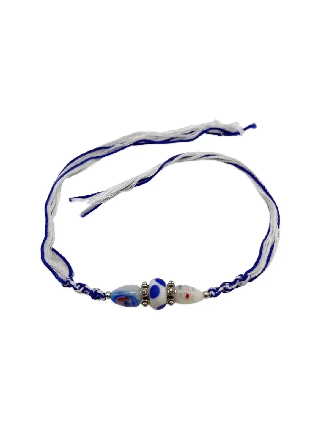 (Rakhi Set of 3) Designer Rakhi With White/Blue/Red Beads Multicolor Thread Rakhi For Rakshabandhan