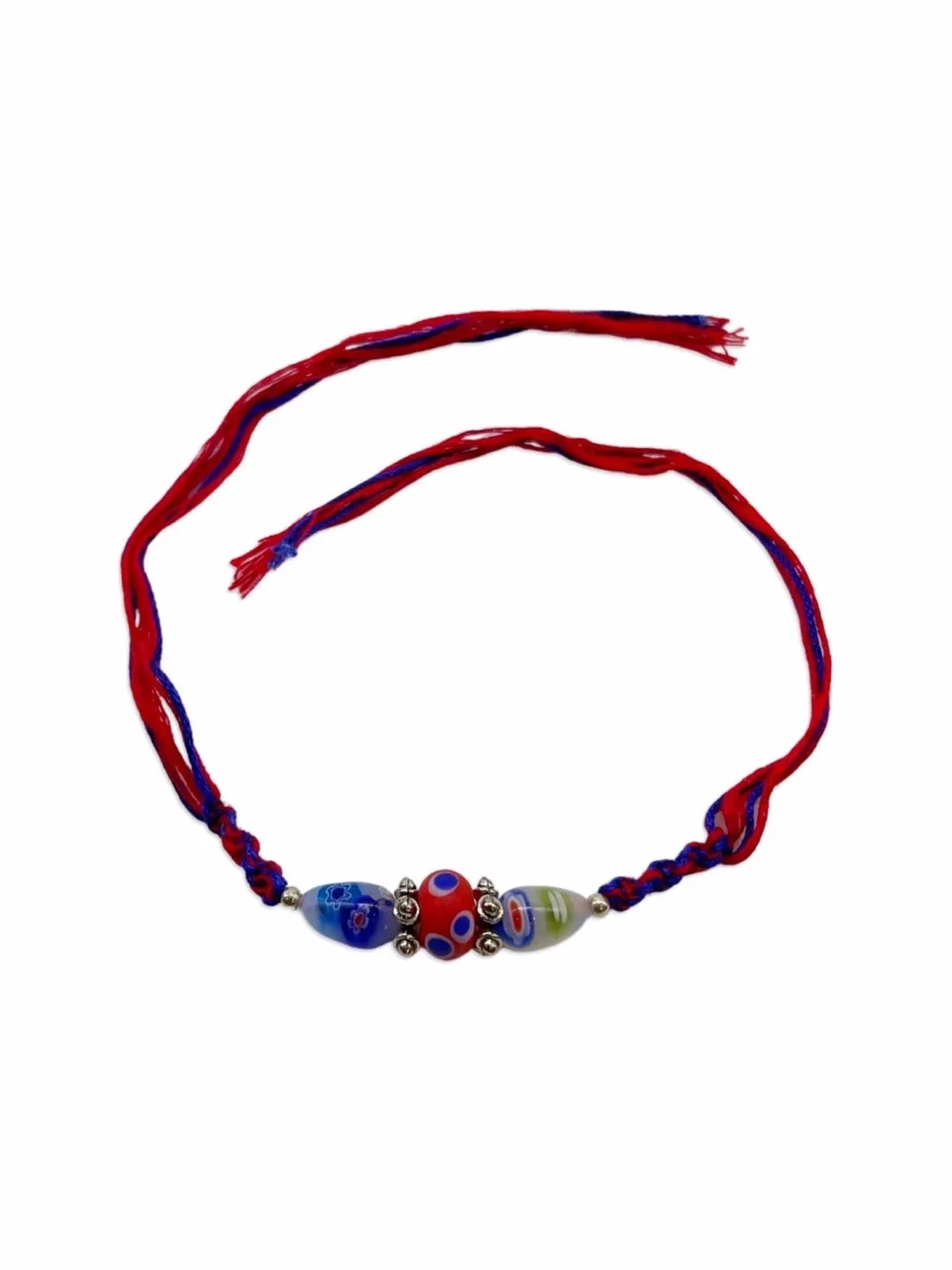 (Rakhi Set of 3) Designer Rakhi With White/Blue/Red Beads Multicolor Thread Rakhi For Rakshabandhan