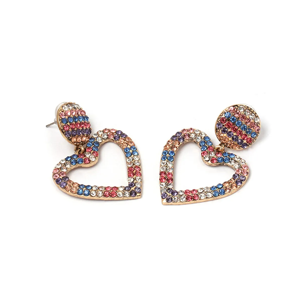 Red & Blue Cubic Zirconia 18K Gold-Plated Open-Heart Drop Earrings