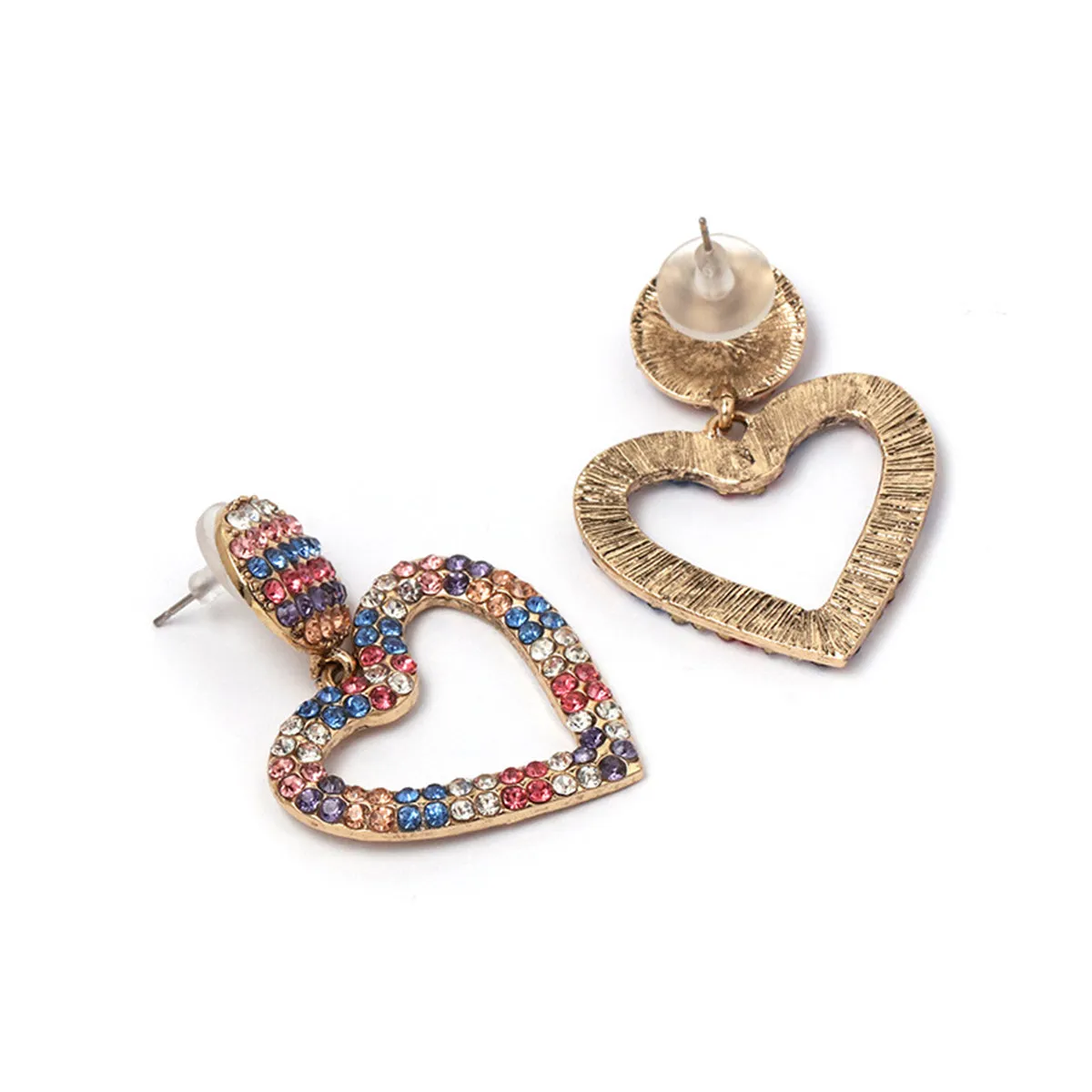 Red & Blue Cubic Zirconia 18K Gold-Plated Open-Heart Drop Earrings