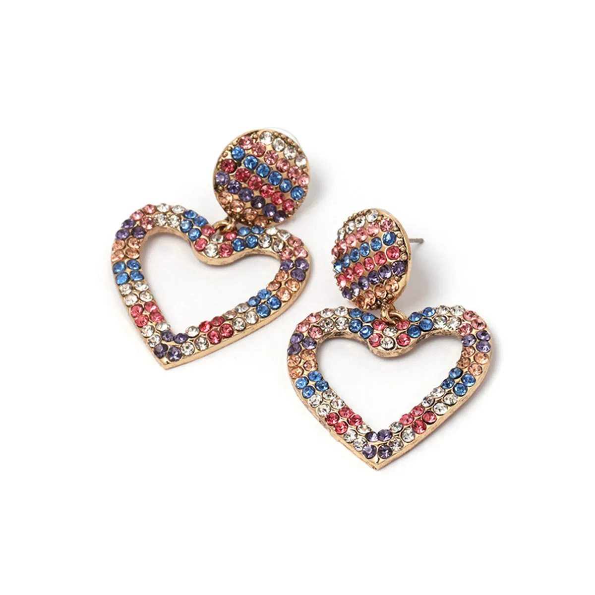 Red & Blue Cubic Zirconia 18K Gold-Plated Open-Heart Drop Earrings