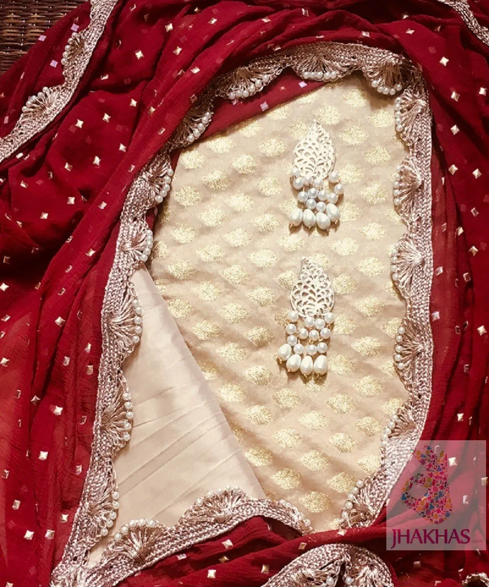 Red Desiger Dupatta And Chanderi Silk Top