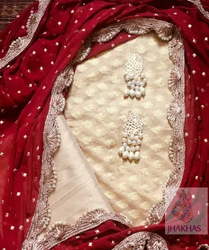 Red Desiger Dupatta And Chanderi Silk Top