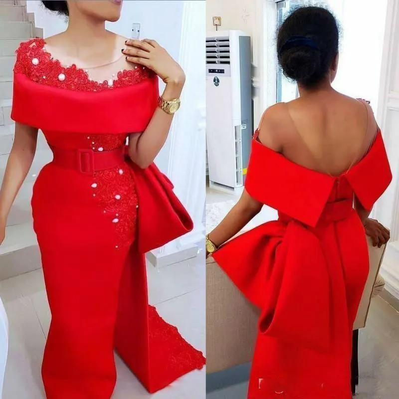 red evening dresses 2020 mermaid lace applique elegant beaded modest formal evening gown 2021 abendkleider