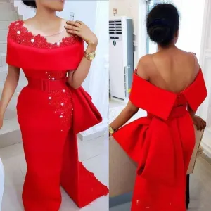 red evening dresses 2020 mermaid lace applique elegant beaded modest formal evening gown 2021 abendkleider