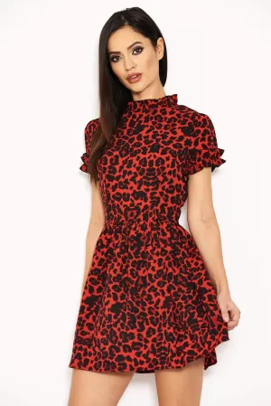 Red Leopard Day Dress