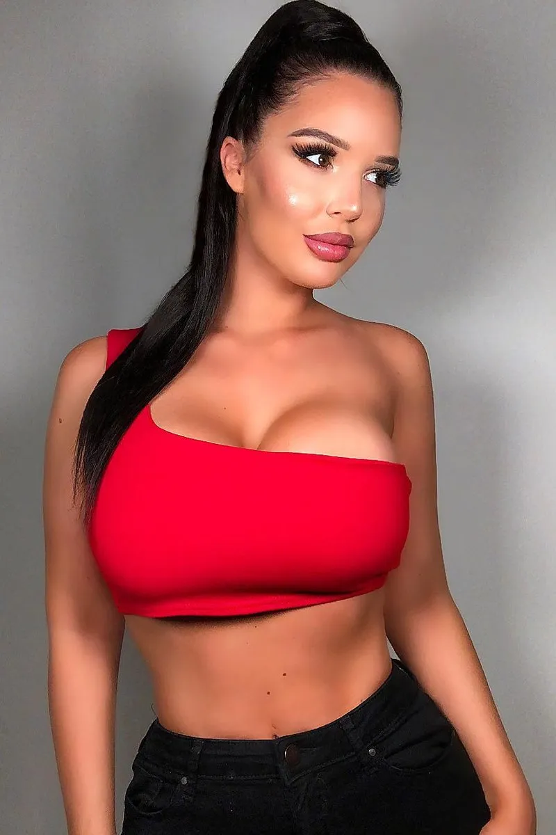 Red One Shouldered Crop Top - Kamri