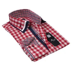 Red White Checkered Mens Slim Fit Designer Dress Shirt - tailored Cotton Shirts for Work and