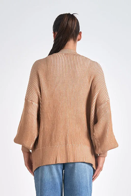 RIBBED CARIGAN-TAN/WHITE
