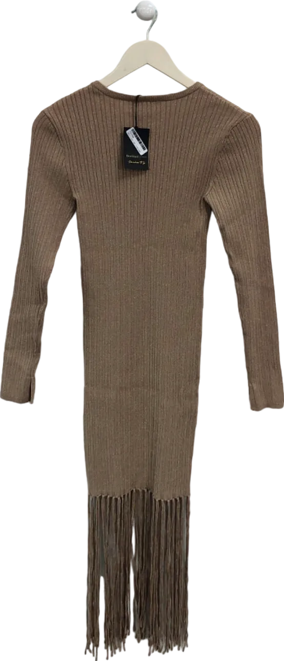 River Island Gold Ribbed Fringed Dress UK 10