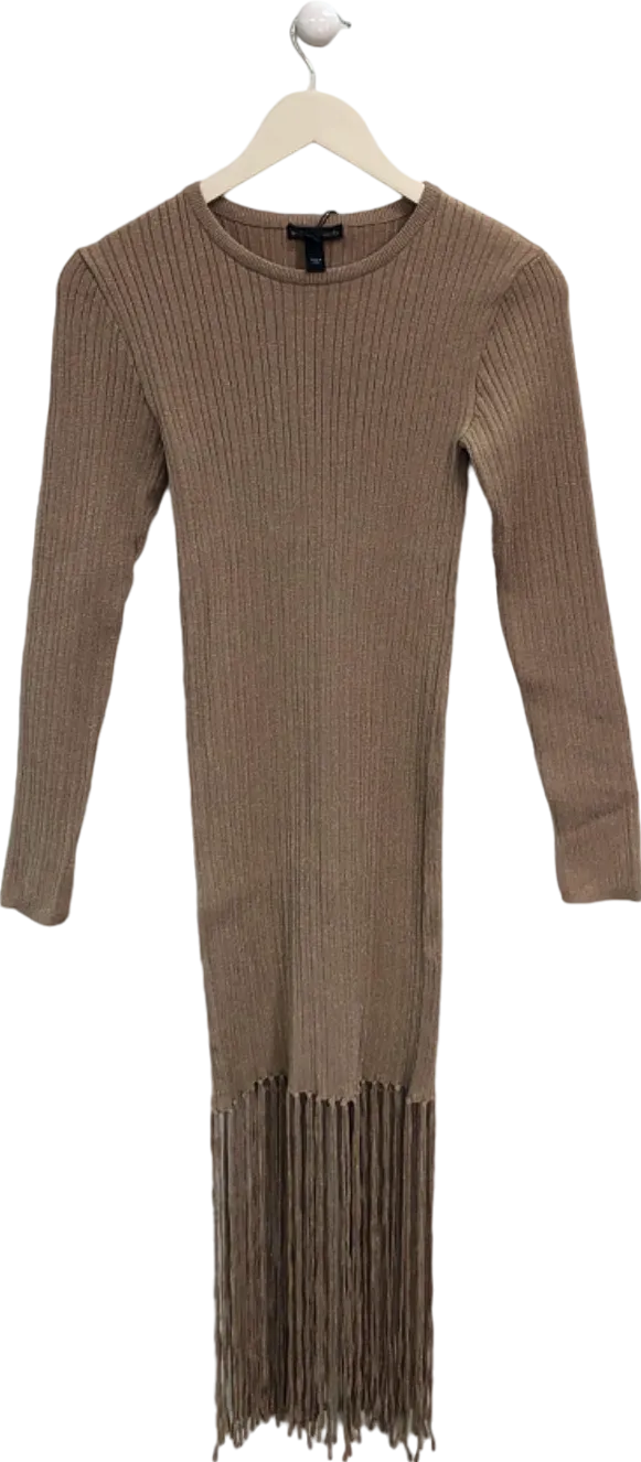 River Island Gold Ribbed Fringed Dress UK 10