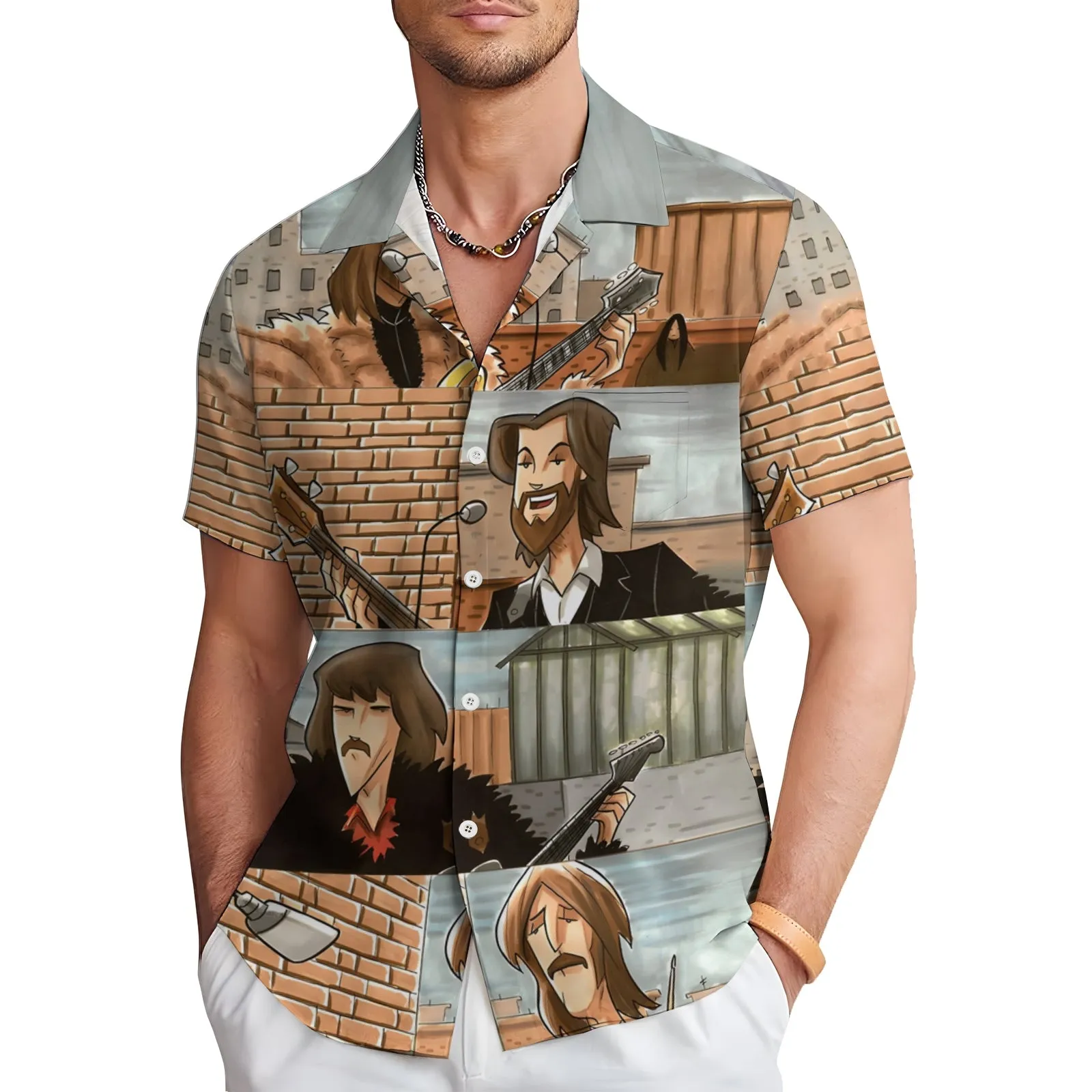 Rock Band Cartoon Music Casual Short Sleeve Shirt 2404001700