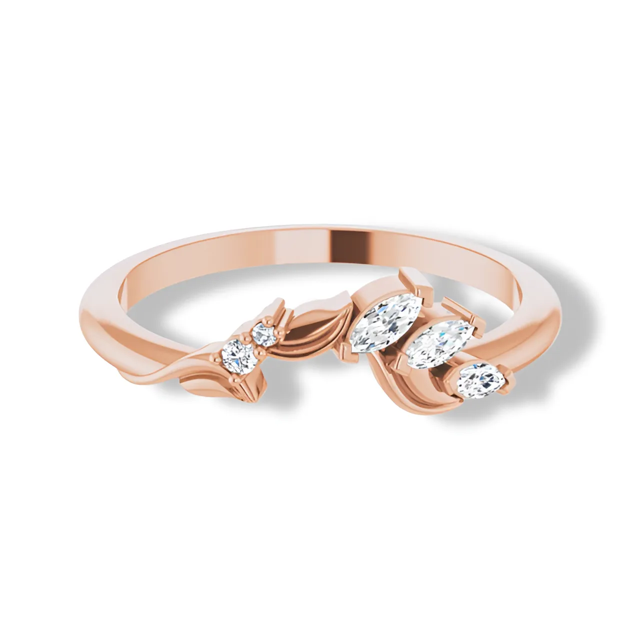 Round And Marquise Diamond Curved Floral Band