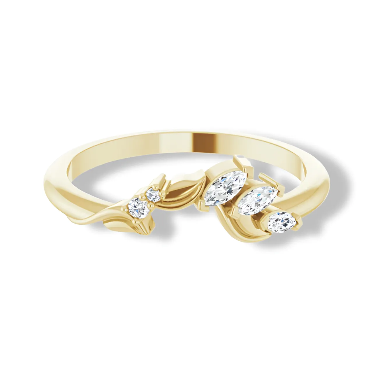 Round And Marquise Diamond Curved Floral Band