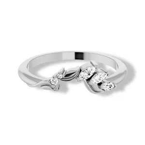 Round And Marquise Diamond Curved Floral Band