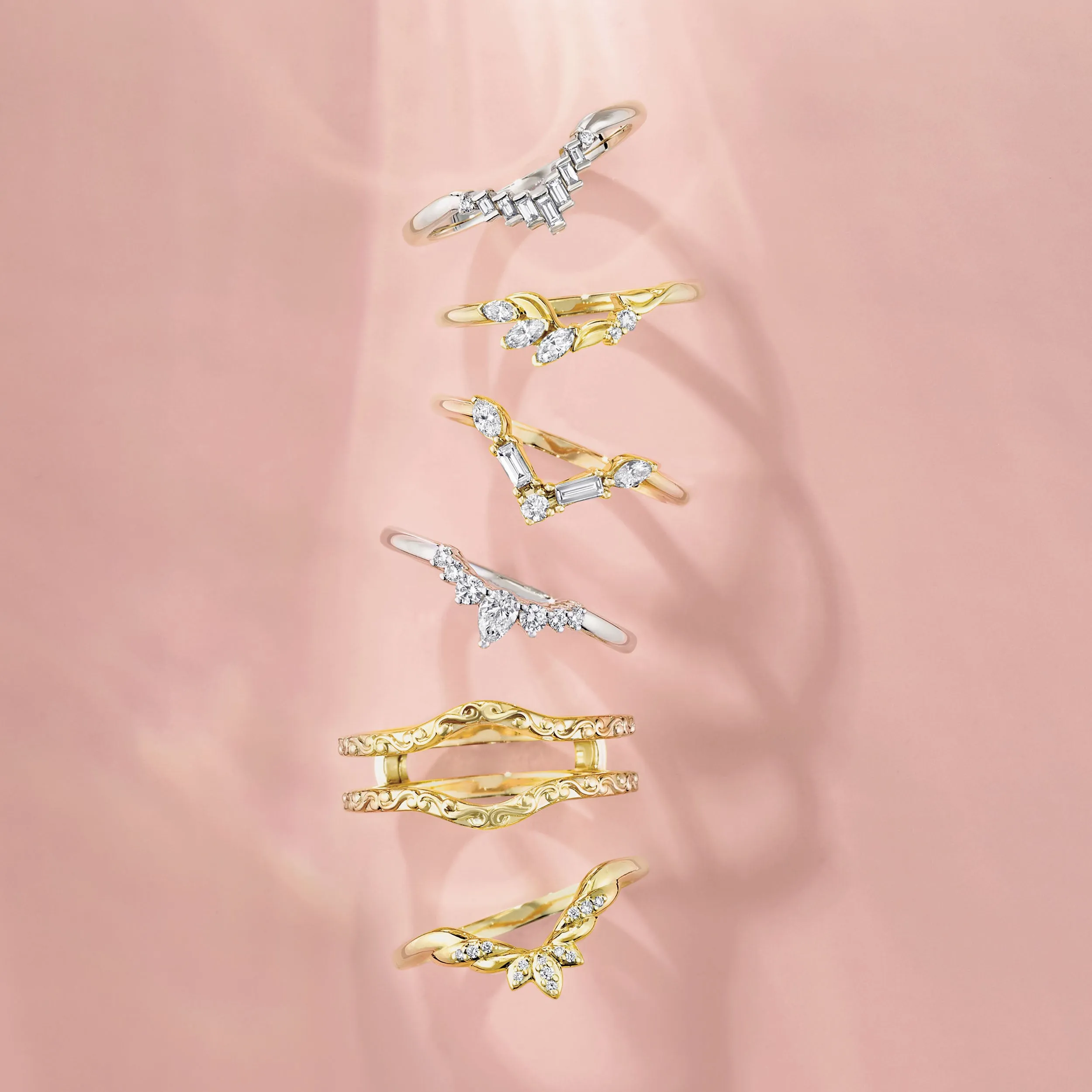 Round And Marquise Diamond Curved Floral Band