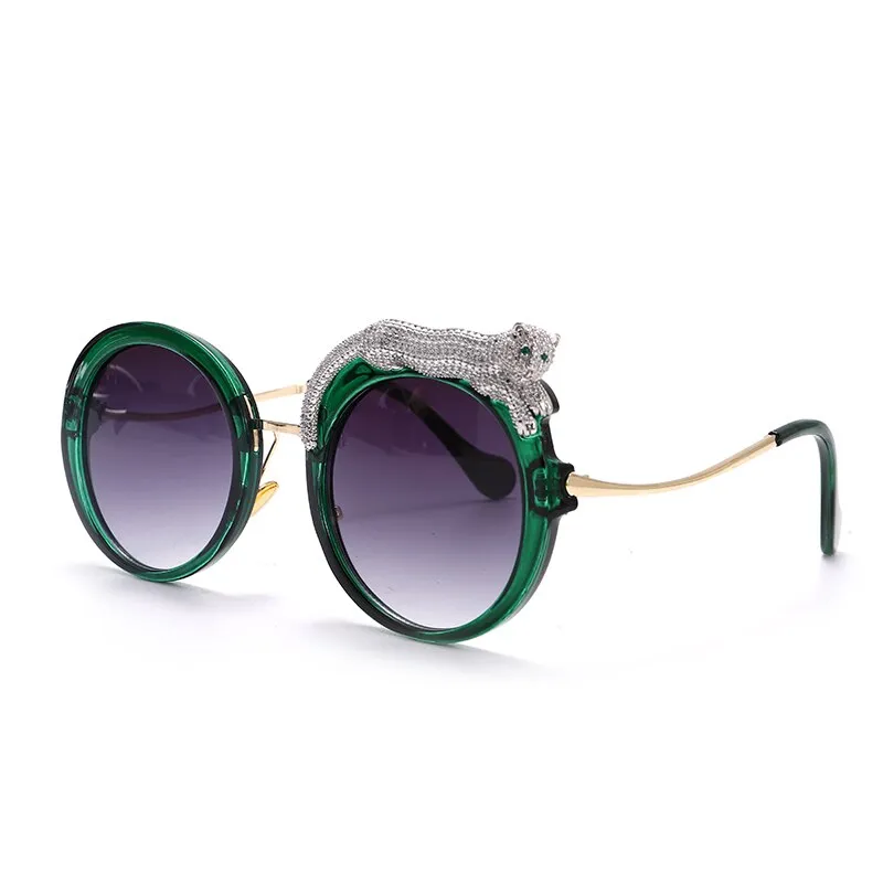 Round Sunglasses Women Luxury Brand Designer Zircon Sun Glasses UV400 Eyeglasses Personality Eyewear Crystal Leopard Shades