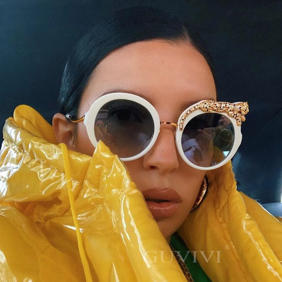 Round Sunglasses Women Luxury Brand Designer Zircon Sun Glasses UV400 Eyeglasses Personality Eyewear Crystal Leopard Shades