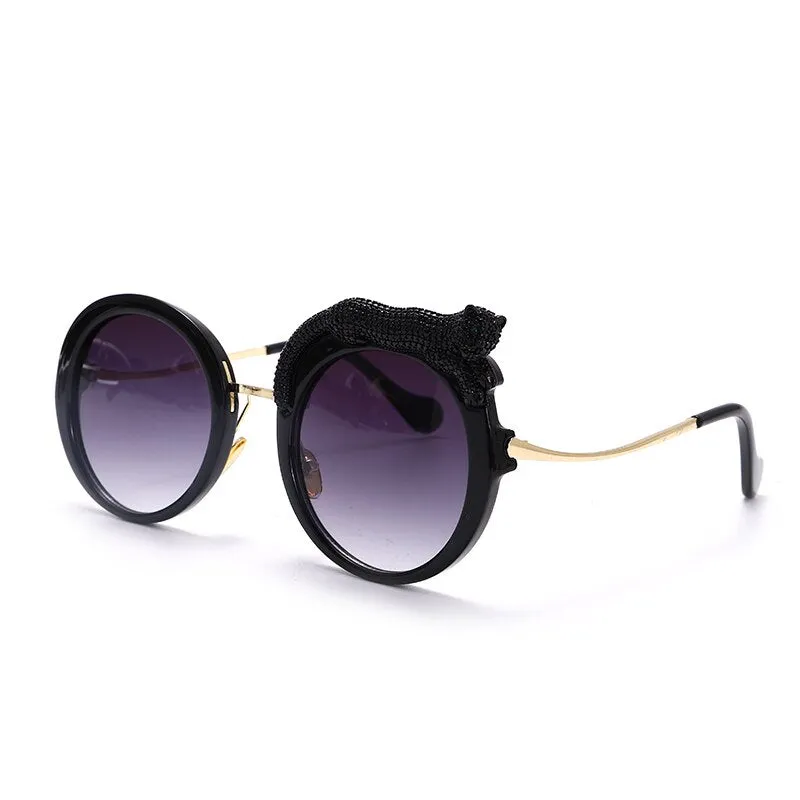 Round Sunglasses Women Luxury Brand Designer Zircon Sun Glasses UV400 Eyeglasses Personality Eyewear Crystal Leopard Shades