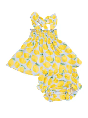 RUFFLE STRAP SMOCKED TOP AND DIAPER COVER - SUNNY LEMONS